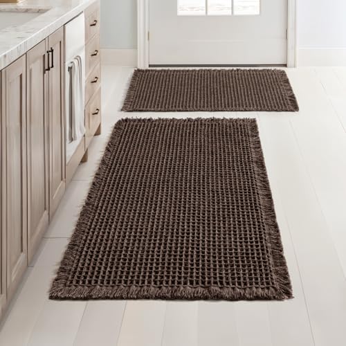 MIULEE Set of 2 Waffle Bathroom Rugs Chocolate Bath Mat 17"x24"+20"x32"