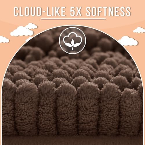 Yimobra Bathroom Rug Mat, Non Slip and Super Absorbent Bath Mat, Machine Washable Quick Dry, Ultra Plush Chenille Shower Rugs for Bathroom Floor Sink Tub and Shower Outside, Brown, 24 x 17
