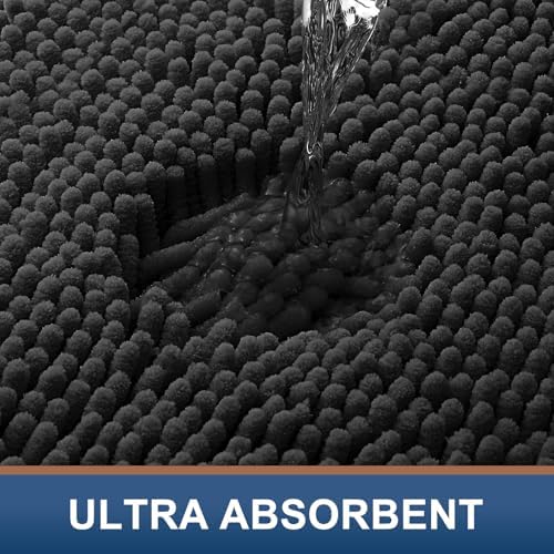 Smiry Luxury Chenille Toilet Rugs U-Shaped 20x20, Soft Absorbent Non-Slip Contour Bathroom Rugs for Toilet, Machine Washable Contoured Bath Mats, Black