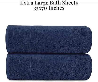 Tens Towels 2 Piece Extra Large Bath Sheets 35 x 70 Inches, Navy