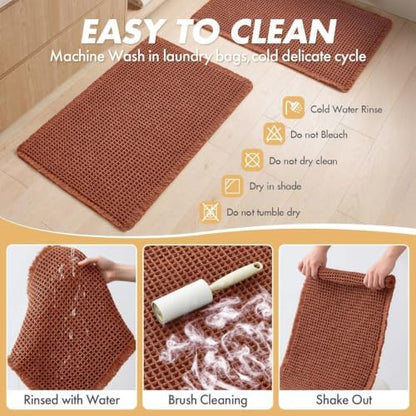 MIULEE Fall Rust Set of 2 Waffle Bathroom Rugs Boho Bath Mat 18x30 Inch