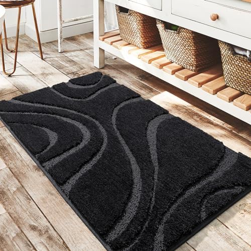 DEXDE Bathroom Rugs 20x32 Non Slip Bath Mat for Bathroom Floor Shower Black
