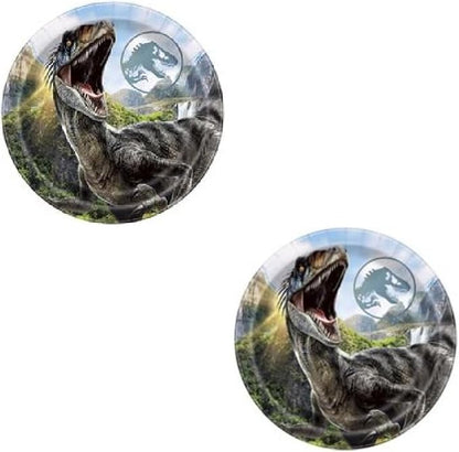 Unique Jurassic World Birthday Party Supplies Bundle Pack includes 16 Dessert Cake Paper Plates, 16 Napkins