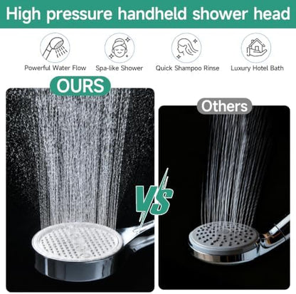 Handheld Shower Head with Hose, 6 Spray Settings, High Pressure, Chrome Finish, Rain, Pulse, Boost, Spray, Mix, Cleaning Modes (Chrome)