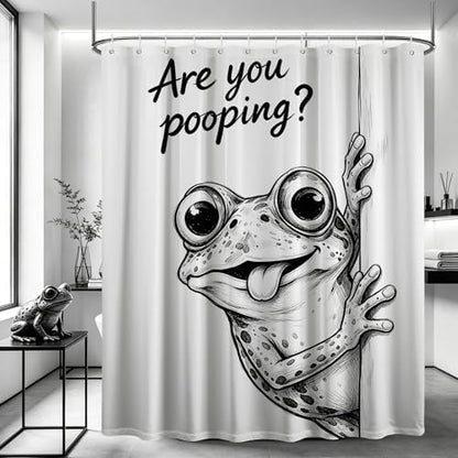 Extra Long 84 Inchs Shower Curtain Extra Tall Funny Frog XL are You Pooping Fun Shower Curtains for Large Bathroom Decor Sets, Waterproof Cloth Fabric with Hooks, 70 x 84 Inch