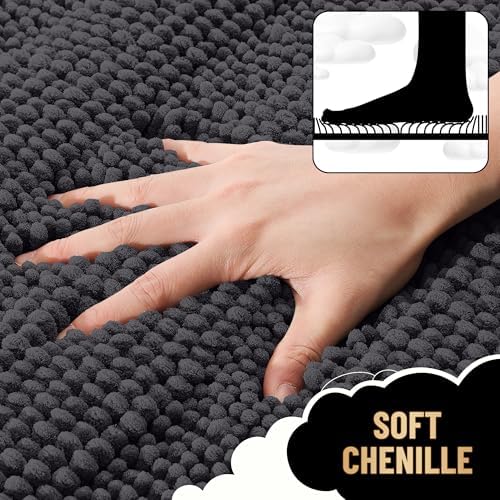OLANLY Thick Bathroom Runner Rugs 70x24, Soft Chenille Bath Rugs, Dark Grey