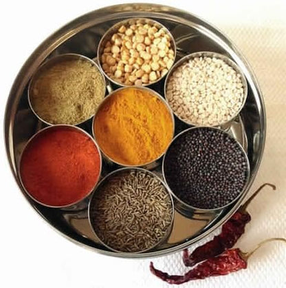 Stainless Steel Spice box with Non Breakable Transparent glass,Stainless Steel Spice Box with 7 container and 7 Small Spoons,Spice Box,Size 12 No,Color-Silver