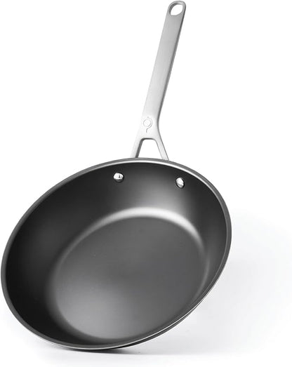 Tri Ply Carbon Steel 9.5" Frying Pan - Naturally Nonstick Nitrided Carbon Steel Pan Better than Cast Iron - Lightweight, Non Toxic Cookware, No Coatings - Induction Ready Skillet