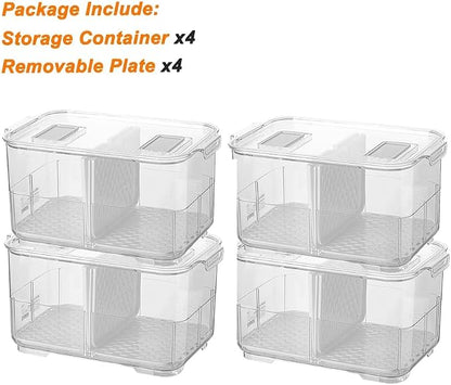 Fridge Produce Saver Food Storage Bin Containers Fridge Food Storage Containers Lettuce Keeper Produce Containers Refrigerator OrganizerClear,Set of 4