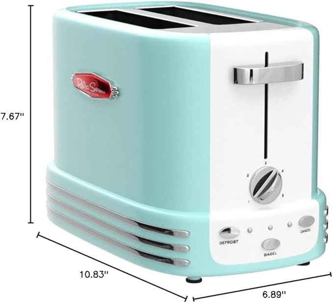 Nostalgia New and Improved Retro Wide 2-Slice Toaster Perfect For Bread, English Muffins, Bagels, 5 Browning Levels, With Crumb Tray & Cord Storage