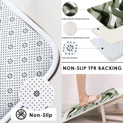 Bathroom Sets with Shower Curtain and Rugs, 4 Pcs, Green Geometric