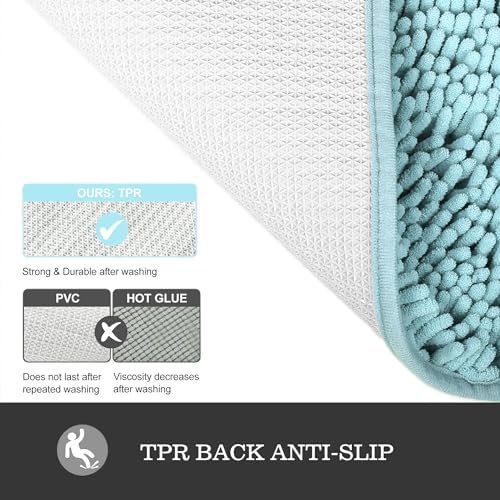 Yeaban Chenille Baby Blue Bathroom Rug 40"x60",Non-Slip Rubber Backing
