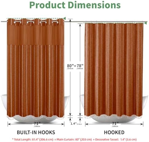 eachope Long No Hook Shower Curtain with Snap-in Fabric Liner,71x80,Orange