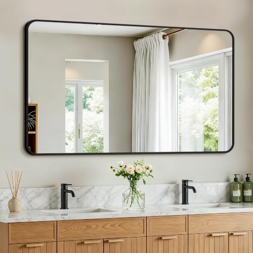 Vanity Bathroom Mirror, 50”x30” Black Bathroom Mirror for Over Sink