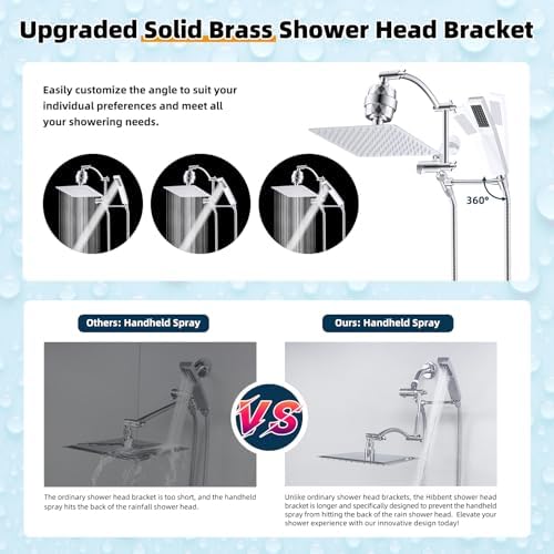 Hibbent All Metal 10'' Filtered Rainfall Shower Head with Handheld Combo, High Pressure Shower Wand, 16'' Adjustable Arc Extension Arm, 20 Stage Shower Filter, 71'' Hose, Shower Head Holder, Chrome