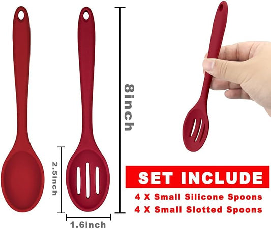 ELANE 8 Pcs Silicone Cooking Spoons Set,Mixing Spoons for Cooking Spoons for Nonstick Cookware Silicone Serving Spoons,Mixing Spoons for Cooking (Red)