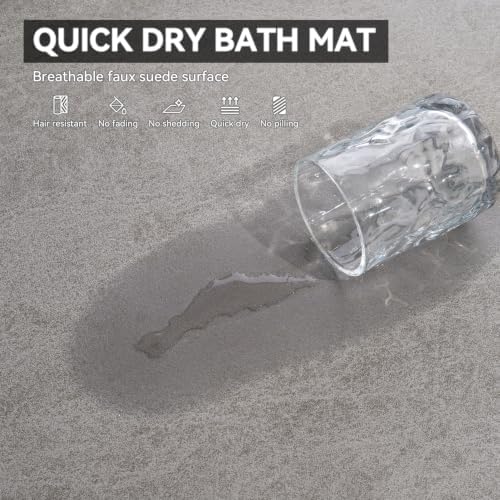 MontVoo -Bath Mat Rug-Rubber Backing Non Slip Quick Dry Absorbent Thin Bathroom Rugs Fit Under Door-Faux Suede Surface Bathroom Floor Mats-Shower Rug for in Front of Bathtub Shower Gray 20"x32"