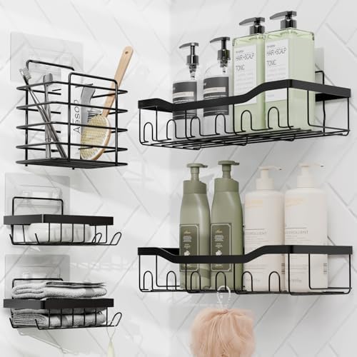 Clara Clark Bathroom Set - Christmas Bathroom Accessories Set, 14PC Bathroom Accessory Set, Christmas Bathroom Sets with Bathroom Rugs, Adhesive Corner Shower Caddy Hanging, Toilet Brush & Trash Can
