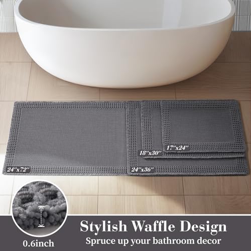 RESARE Waffle Bath Mat for Bathroom, Non Slip Bathroom Rugs 24x36 Dark Grey