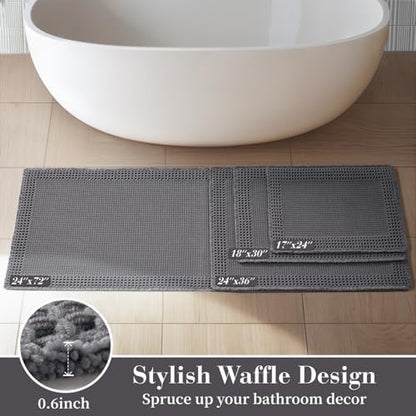 RESARE Waffle Bath Mat for Bathroom, Non Slip Bathroom Rugs 18x30 Dark Grey