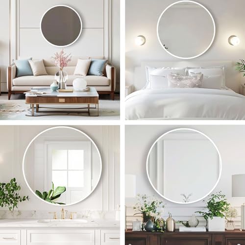 Round White Mirror 30 Inch, Matte White Frame, Large Circle Mirror