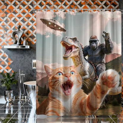 Small Stall Shower Curtain Rv Funny Cat, 48 x 72 Inchs