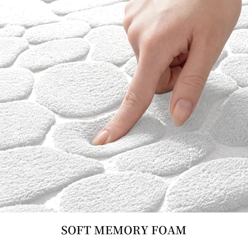 YIHOUSE Bath Mat, Memory Foam, Cobblestone, Bathroom Rugs, 20 x 32, White, Super Water Absorbent, Non-Slip, Machine Washable