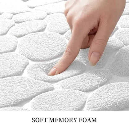 YIHOUSE Bath Mat, Memory Foam, Cobblestone, Bathroom Rugs, 20 x 32, White, Super Water Absorbent, Non-Slip, Machine Washable