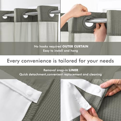 Mrs Awesome No Hook Gray Shower Curtain with Snap-in Fabric Liner 71x74