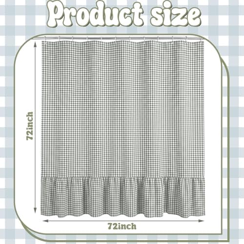 HunnmingRe Ruffle Hem Gingham Shower Curtain Sage Green