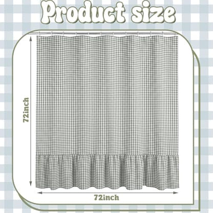 HunnmingRe Ruffle Hem Gingham Shower Curtain Sage Green
