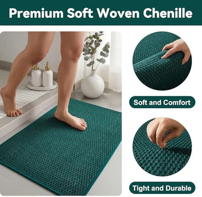 Triohero Bathroom Runner Rugs, Long Bath Mat Runner Washable Thin Quick Dry Low Pile Bathroom Runner Rugs Non Slip, Dark Green 24"x70"
