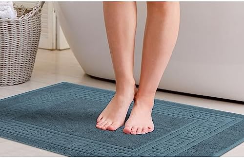 Superior Heavyweight Cotton Bath Mats, 2-Piece Rugs For Bathroom Accessories, Washable Rug For Shower, Toilet, Modern Decor, No Backing, Luxury Hotel And Spa Quality, Set of 2, 22" x 35", Sapphire