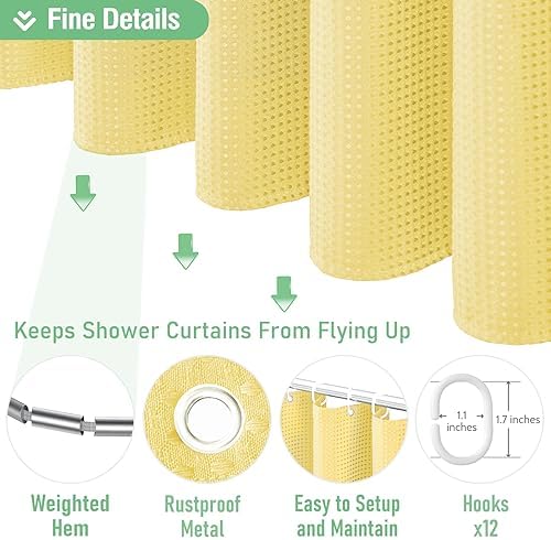 Dynamene Long Waffle Shower Curtain 256 GSM Heavy Fabric 72x78 Yellow