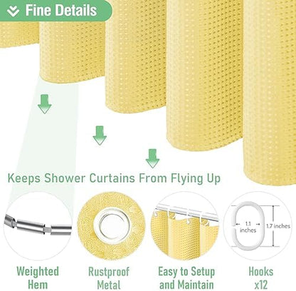 Dynamene Extra Long Waffle Shower Curtain 256 GSM Fabric 72x96 Yellow