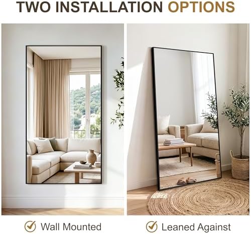 Rectangular Bathroom Mirror, 55"x30" Black Metal Framed Vanity Mirror