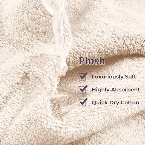 Lavish Home 6PC Towel Set - 525GSM 100% Cotton Bathroom Essentials with 2 Bath Towels, 2 Hand Towels, and 2 Wash Cloths - Absorbent Sheets for Bath, Shower, Gym, Spa, and Dorm Room (Beige)