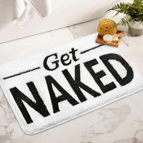 Get Naked Bathroom Rugs - Funny Bath Mats Non Slip Cute Carpet for Bathroom Floor Decor Water Absorbent Bath Rugs for Sink Bathtub and Shower White 24" x 36"