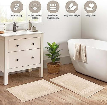 Superior Heavyweight Cotton Bath Mats, Bath Rugs For Bathroom Accessories, Washable Rug For Shower, Bath, Toilet, Modern Decor, No Backing, Luxury Hotel And Spa Quality, Set of 2, 22" x 35", Ivory