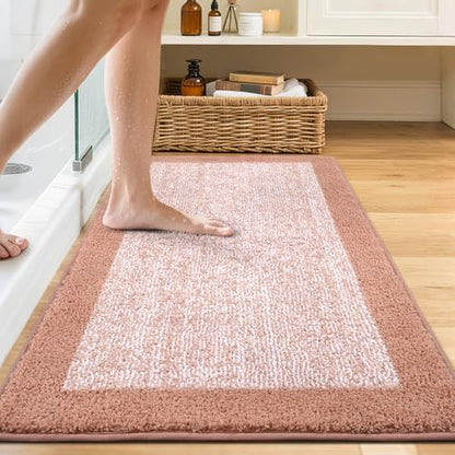 48x24 Long Bathroom Rugs Non Slip Washable, Soft Absorbent Bath Mat Pink