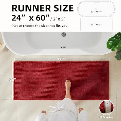 TYUU Waffle Runner Rug Bathroom, Long Boho Bath Mat, 60x24 Burgundy