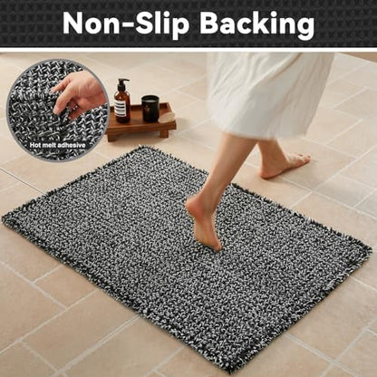 Triohero Waffle Bath Mat, Boho Bathroom Rugs Non Slip, 20x30 Black & White