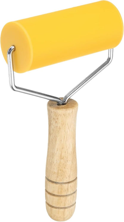 HARFINGTON Rolling Pin 7.6" x 1.69" T-Maple Silicone Roller Wood Handle Non-Stick Fondant Roller Dough Roller Rolling Pins for Baking Cookie Pastry Clay, Yellow