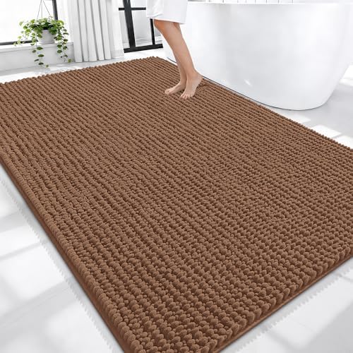 OLANLY Thick Chenille Large Bathroom Rugs 70x46, Absorbent Bath Mat, Mocha