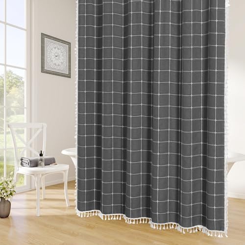 Gibelle Charcoal Grey Boho Farmhouse Shower Curtain for Bathroom 72x72
