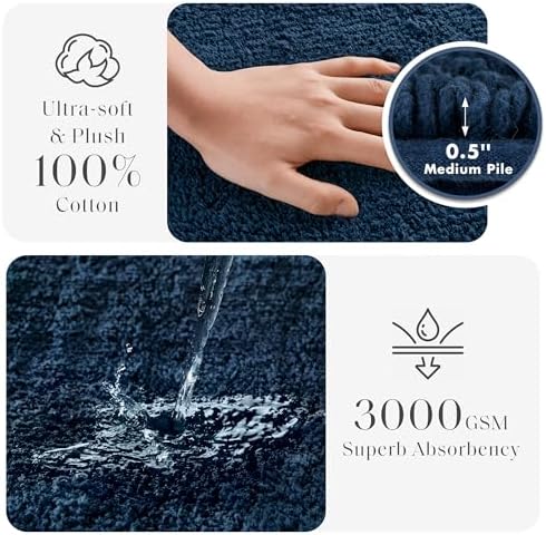 Madison Park Splendor Reversible 100% Cotton Bath Rug, 20 x 30, Navy