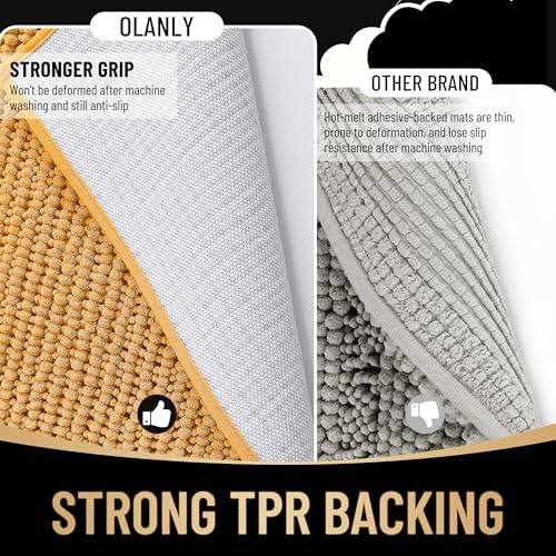 OLANLY Thick Chenille Absorbent Bathroom Rugs Mat 36x24, Golden Yellow