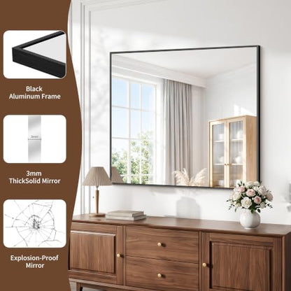 DESBING Black Bathroom Mirror for Wall, 36x40 Inch Rectangle Mirrors with Metal Frame, Modern Vanity Wall Mirror Decor for Entryway Hangs, Bathroom Living Room Horizontal or Vertical