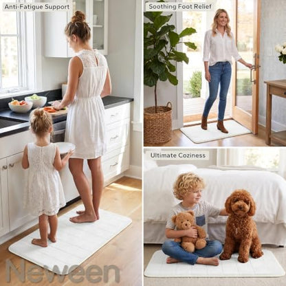 Neween Bathroom Rugs Set 3 Piece, Absorbent Memory Foam Bath Mat, White