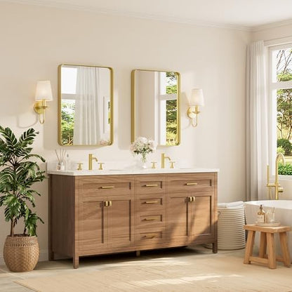 TETOTE Brushed Gold Bathroom Mirror, 24 x 32 Inch Metal Framed Mirror, Brushed Brass Rectangle Wall Mounted Golden Vanity Mirror (Horizontal/Vertical)